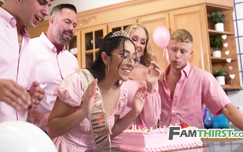 Indulge in the Alluring 18yo Step Daughter's Gang Bang Gifted by the Seductive Step Family!