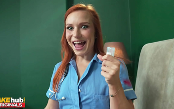 Explore the Perfect Little Pink Shaved Pussy of a Hot Redhead Nurse as She Collects a Sperm Sample