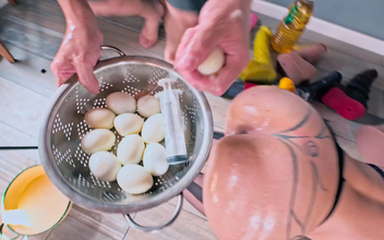 Japanese Beauty Fisted and Stuffed with 12 Eggs for Easter Bitch