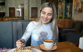 Japanese beauty Letty Black pleasures herself with remote-controlled vibrator in crowded cafe