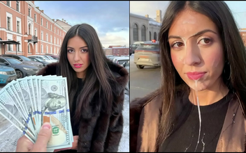 Jap girl gets rewarded for covering her face with cum publicly - Cumwalk