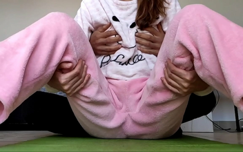 Teasing Small Tits and Wet Horny Pussy ~ 18-Year-Old Stepsister in Pajamas