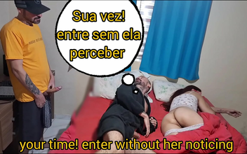 Visually stunning bride with blindfolded eyes calls my friend to join in on the fun!