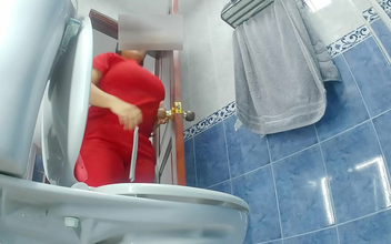 Priceless! Indian MILF gets caught on camera in public bathroom!
